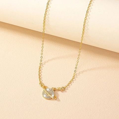 Collana Con Ciondolo Pianeta Saturno Lega Delicato Strass Lucido Catena Di Clavicola Gioielli Per Le Donne Regalo