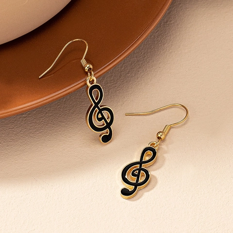 Musiknote Symbol Ohrringe Zinklegierung Emaille Gold Schwarz Musical Treble Clef Haken Hängend Vintage Kreativ Für Frauen