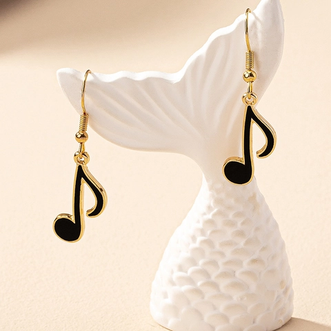 Musiknote Symbol Ohrringe Zinklegierung Emaille Gold Schwarz Musical Treble Clef Haken Hängend Vintage Kreativ Für Frauen