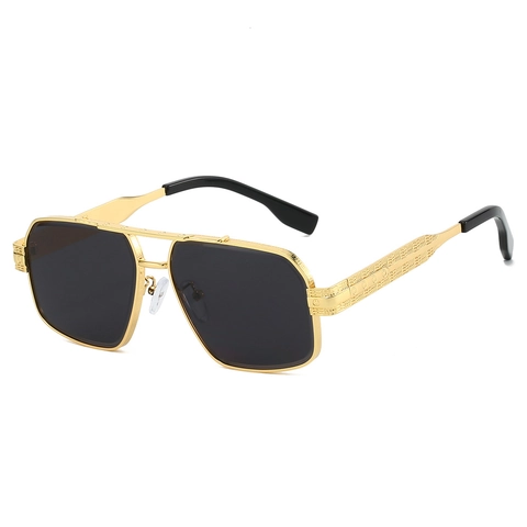 Luxury Engraved Square Sunglasses UV Protection Zinc Alloy Gold Frame Retro Pilot Eyewear For Men Women