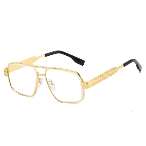 Luxury Engraved Square Sunglasses UV Protection Zinc Alloy Gold Frame Retro Pilot Eyewear For Men Women