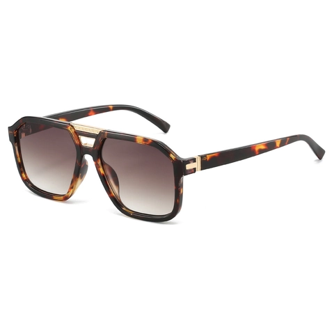 Retro Square Sonnenbrille Doppelbrücke Vintage Großer Rahmen UV400 PC Farbverlauf Gläser Metall Akzent Mode Outdoor Brille