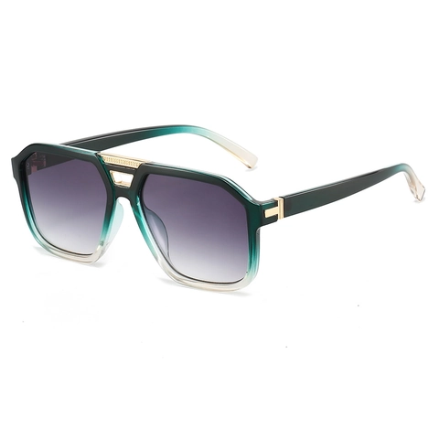 Retro Square Sonnenbrille Doppelbrücke Vintage Großer Rahmen UV400 PC Farbverlauf Gläser Metall Akzent Mode Outdoor Brille