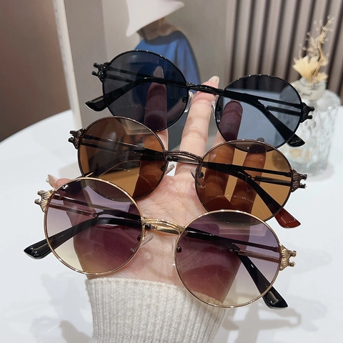 Gafas De Sol Redondas Retro Montura De Metal Lente PC Protección UV Estilo Steampunk Gótico Diseño Hueco Unisex