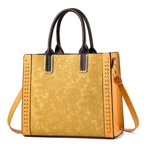 Embossed Floral PU Leather Tote Bag Large Capacity Handbag With Detachable Strap Elegant Retro Style For Women