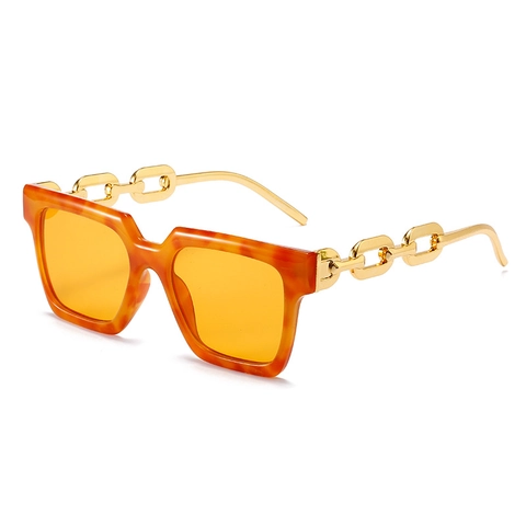 Oversized Square Sunglasses Women Metal Chain Temples PC Frame UV400 Protection Fashion Retro Outdoor Eyewear