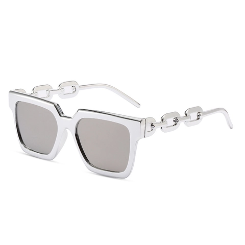 Oversized Square Sunglasses Women Metal Chain Temples PC Frame UV400 Protection Fashion Retro Outdoor Eyewear