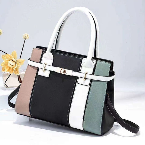 Color Block Patchwork PU Leather Handbag Large Capacity Crossbody Shoulder Tote For Women Chic Trendy Top Handle Bag