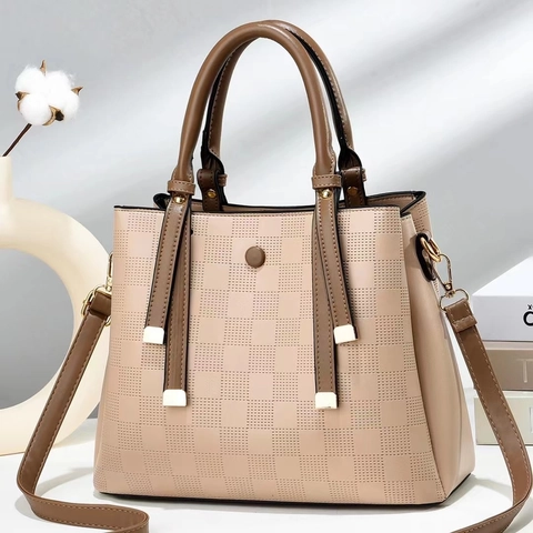 Women Bucket Bag Plaid Checkerboard Contrast Color PU Leather Large Capacity Shoulder Handbag Crossbody Handle