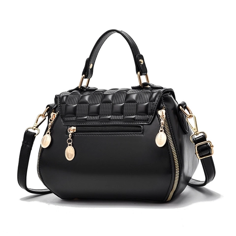 Borsa A Spalla Da Donna Motivo A Scacchi In Rilievo Pelle PU Borsa A Tracolla A Mano Con Manico Hardware Dorato Urban Style