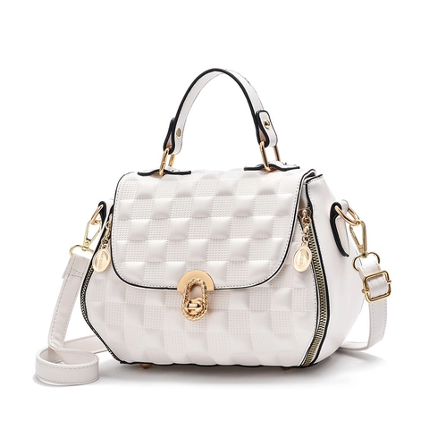 Borsa a Spalla da Donna in Pelle PU Trapuntata a Quadri Con Accessori Dorati Borsa a Tracolla Semplice per Lavoro Quotidiano