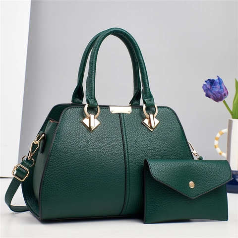 Women Handbag And Wallet Litchi Grain PU Leather Large Capacity Top Handle Crossbody Shoulder Bag Simple Elegant