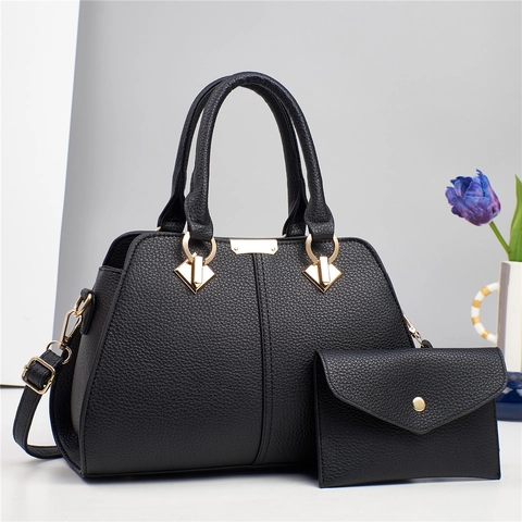 Women Handbag And Wallet Litchi Grain PU Leather Large Capacity Top Handle Crossbody Shoulder Bag Simple Elegant