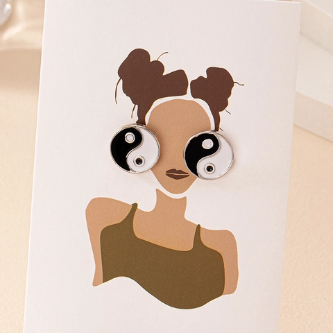 Pendientes De Botón Tai Chi Yin Yang Aleación Esmalte Estilo Chino Redondo Minimalista Vintage Joyas Para Mujer Moda