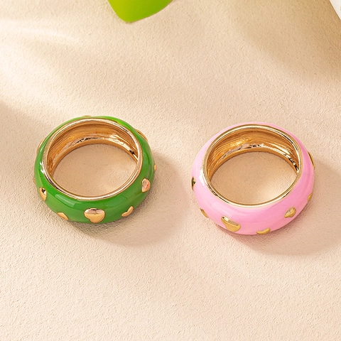 Fashion Enamel Heart Wide Band Ring Zinc Alloy Drip Oil Jewelry For Women Daily Commuter Accessories Chic Colorful Style