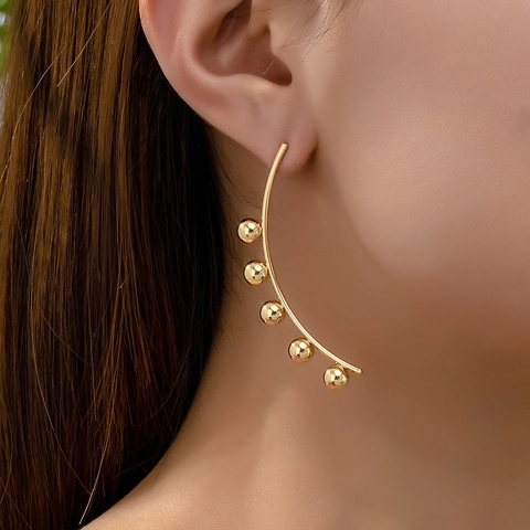 Alloy C-Shaped Hoop Earrings With Metal Beads Minimalist Fashion Jewelry For Women