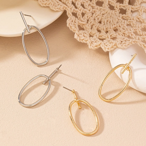 Minimalist Geometric Oval Hollow Dangle Earrings Alloy Metal Polished Temperament Fashion Jewelry For Women Accessory