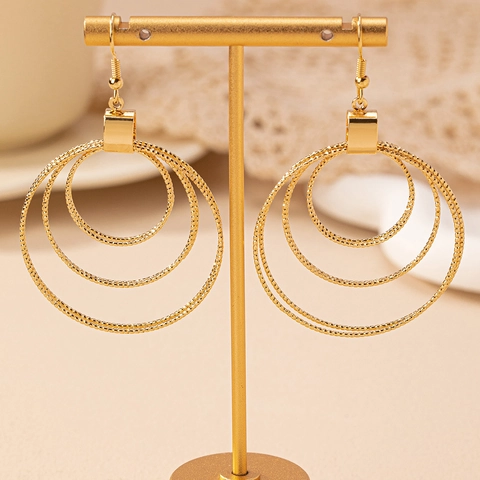 Hohl Mehrschichtige Konzentrische Kreis Ohrringe Strukturierte Goldene Legierung Geometrischer Tropfenschmuck Für Damen