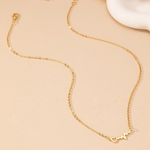 Gouden Legering Hartslag Hart Hanger Ketting Minimalistische Trendy EKG Golf Sieraden Voor Vrouwen Lichte Luxe Stijl