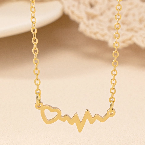 Gouden Legering Hartslag Hart Hanger Ketting Minimalistische Trendy EKG Golf Sieraden Voor Vrouwen Lichte Luxe Stijl