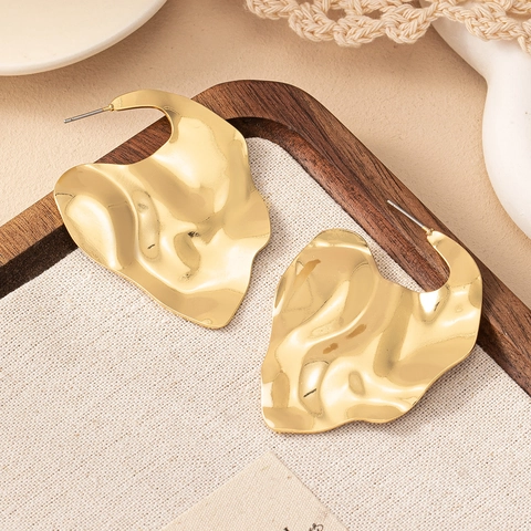 Onregelmatige Hart Oorbellen Vloeibaar Metaal Textuur Geometrische Legering Grote Oorknopjes Mode Sieraden Voor Vrouwen