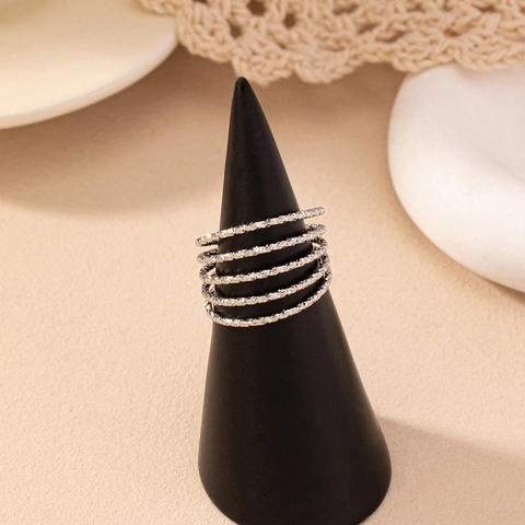 Multi Layer Spiral Ring For Women Minimalist Textured Metallic Wrap Adjustable Open Finger Jewelry Fashion Style