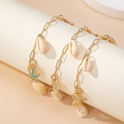 Ocean Starfish Shell Charm Bracelet Alloy Nautical Beach Vacation Bohemian Jewelry For Women Adjustable