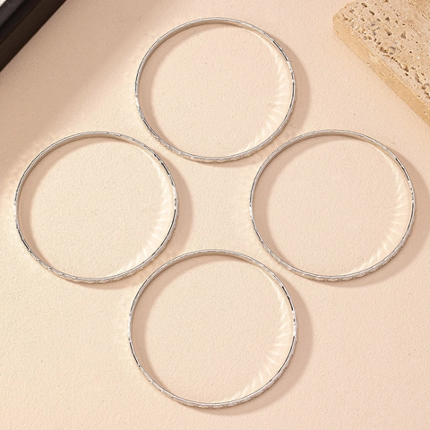 Juego De Brazaletes De Aleación Minimalista Textura De Diamante Geométrico Joyas De Mano Plateadas De Moda Joyas Para Mujer