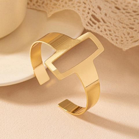 Bracciale Rigido Aperto Geometrico Minimalista Rettangolare Cavo In Lega Finitura Specchio Lucido Gioielli Moderni Per Donne