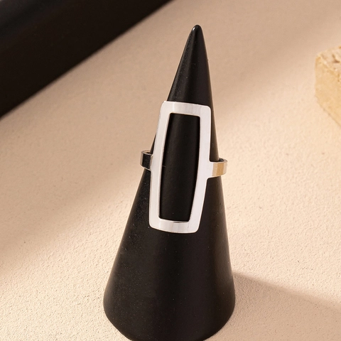 Anillo Abierto Geométrico Hueco Rectangular Minimalista Aleación Pulida Ajustable Joyería De Moda Para Mujeres Estilo Diario