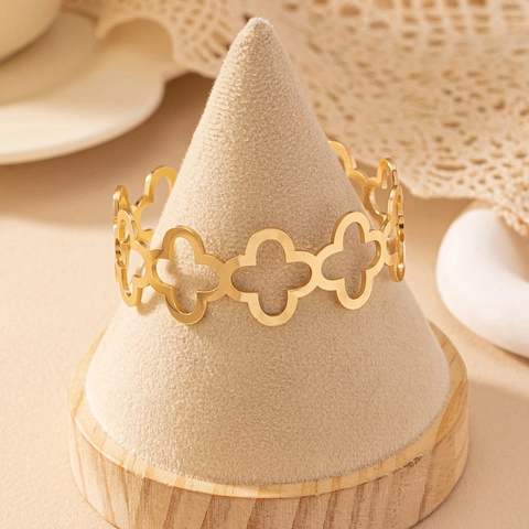Hollow Flower Open Cuff Bracelet Gold Plated Alloy Elegant Minimalist Jewelry For Women Adjustable Bangle