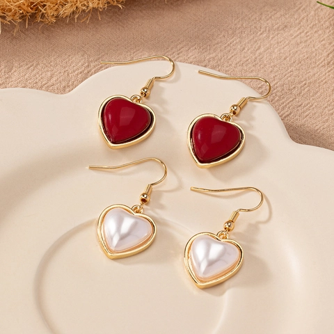Herz Ohrhänger Zinklegierung Emaille Kunstperle Vintage Elegant Minimalistisch Schmuck Geschenke Für Damen Muttertag