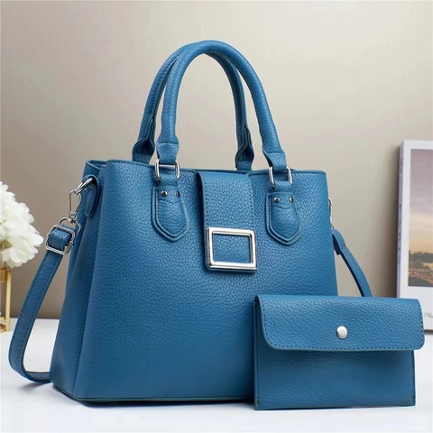 Women Pebbled PU Leather Handbag And Envelope Clutch Large Capacity Tote Crossbody With Adjustable Strap Square Buckle