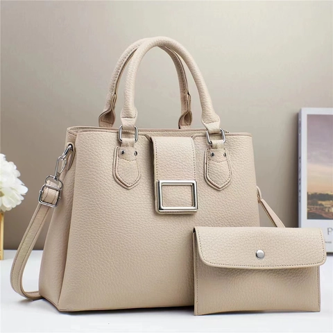 Women Pebbled PU Leather Handbag And Envelope Clutch Large Capacity Tote Crossbody With Adjustable Strap Square Buckle