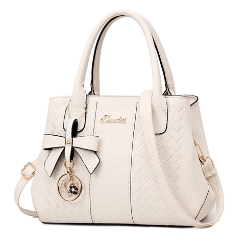 Women Handbag Shoulder Bag Lychee Texture PU Leather Large Capacity Elegant Bowknot Heart Pendant Stitched Vintage
