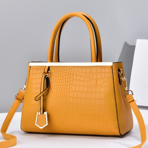 Women Handbag Crocodile Pattern PU Leather Shoulder Crossbody Bag Large Capacity Solid Color Elegant Office Tote