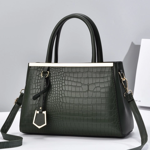 Women Handbag Crocodile Pattern PU Leather Shoulder Crossbody Bag Large Capacity Solid Color Elegant Office Tote