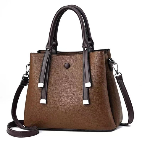 Women Handbag Shoulder Crossbody Bag Contrast Color Lychee Texture PU Leather Tassel Detail Top Handle Zipper Closure