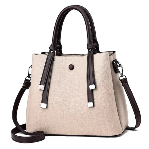 Women Handbag Shoulder Crossbody Bag Contrast Color Lychee Texture PU Leather Tassel Detail Top Handle Zipper Closure