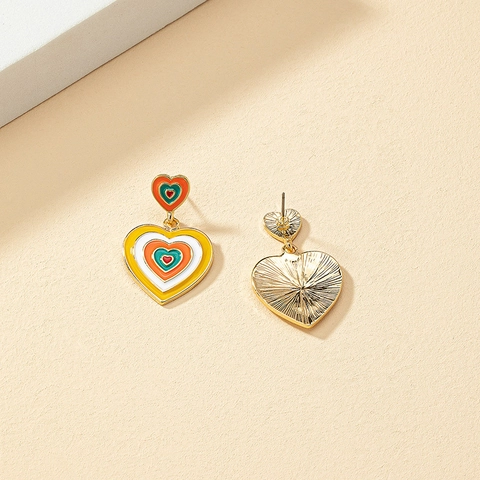 Legering Emaille Hart Drop Oorbellen Gelaagde Kleurrijke Pop Art Stijl Geometrische Retro Mode Sieraden Voor Dames
