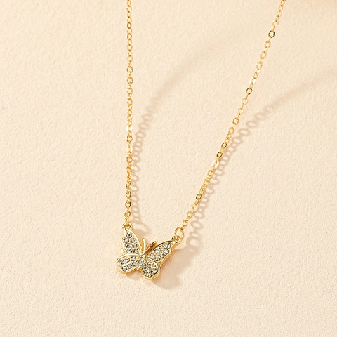 Elegante Vlinder Ketting Legering Goudkleur Fonkelende Strassteentjes Minimalistische Sieraden Voor Dames