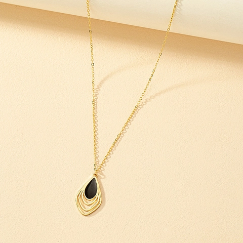 Collana Con Pendente A Goccia Lega Placcata Oro Smalto Nero Geometrico Cavo Gioielli Di Moda Per Donna