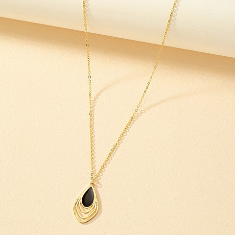 Collana Con Pendente A Goccia Lega Placcata Oro Smalto Nero Geometrico Cavo Gioielli Di Moda Per Donna