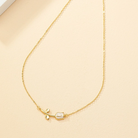 Elegante Tulpen-Anhänger-Halskette Legierung Emaille Vergoldet Blumenschmuck Für Frauen Nischen-Design Ins-Stil