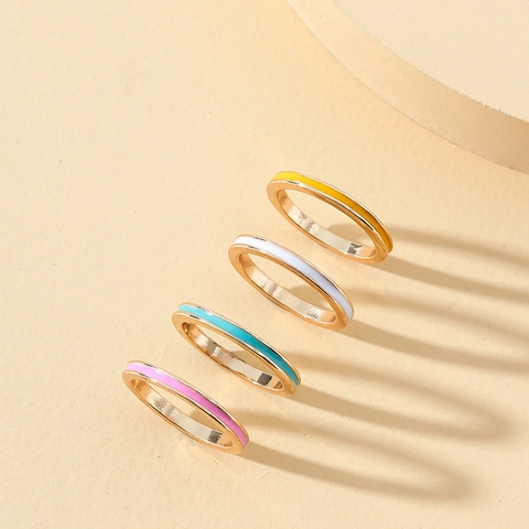 Bunte Emaille Ringe Legierung Vergoldet Stapelbar Einfaches Band Mode Fingerschmuck Für Frauen