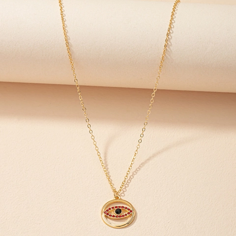 Evil Eye Anhänger Halskette Legierung Rund Straßstein Besetzt Modischer Böhmischer Schmuck Für Damen