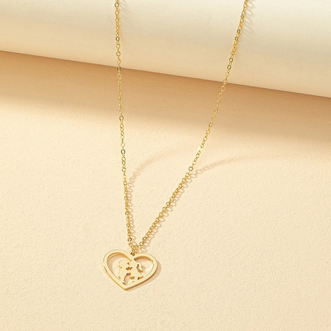 Heart Pendant Necklace Gold Plated Alloy Kissing Boy Girl Silhouette Romantic Couple Jewelry Lovers Gift Simple Charm