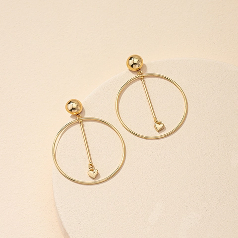 Geometrische Creolen Mit Herzanhänger Gold Legierung Minimalistisch Hängende Ohrringe Für Frauen Mode Elegant