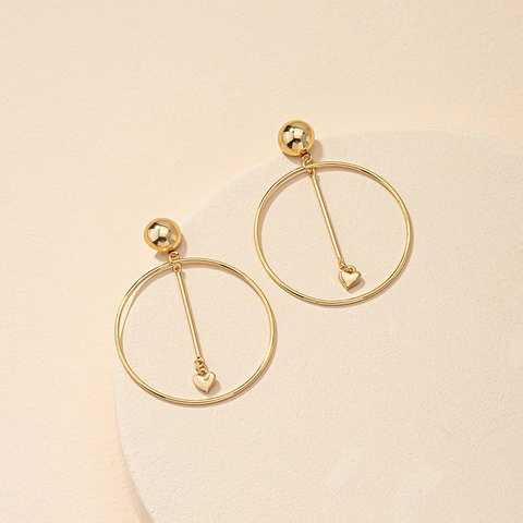 Geometrische Creolen Mit Herzanhänger Gold Legierung Minimalistisch Hängende Ohrringe Für Frauen Mode Elegant