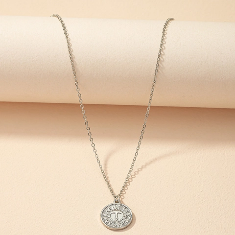 Collar Con Colgante De Moneda De Sol De Aleación Vintage Bohemio Constelación De Aries Relieve De Cara De Sol Joyería Para Mujer